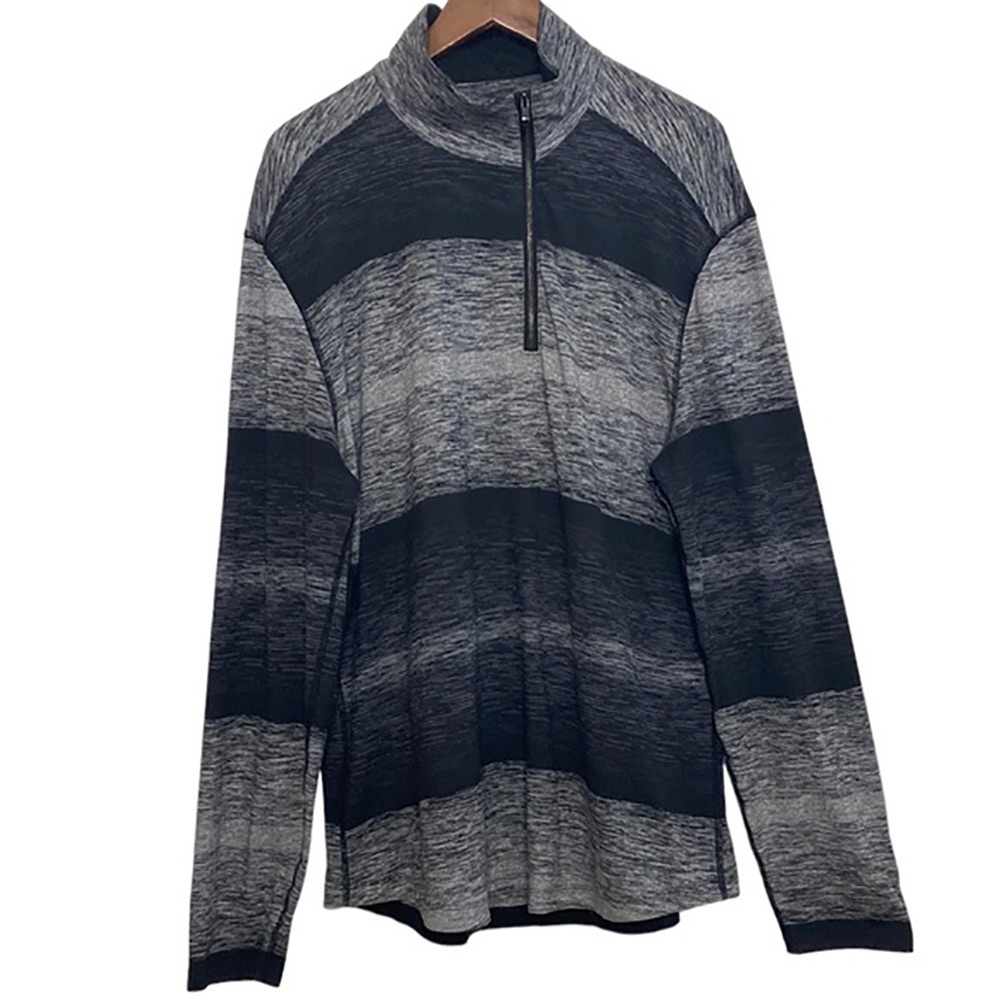 Lululemon Shirt Mens XL Black Gray Stripe Long Sleeve Half Zip Gym Running